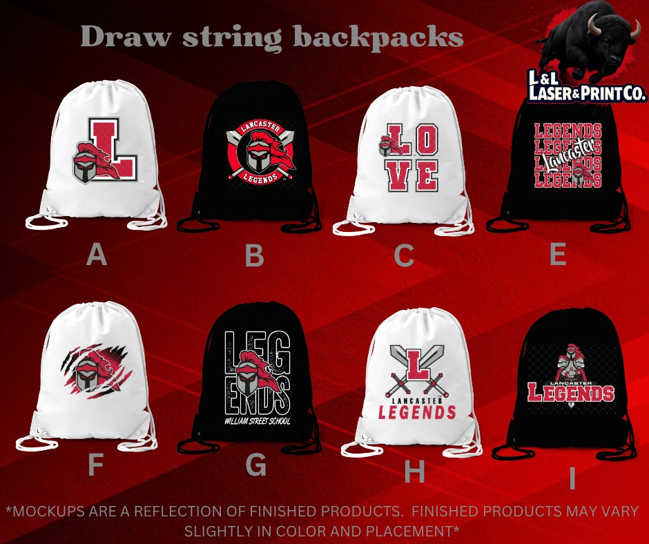 Draw String Back Pack Ripstop William St Draw string backpack (14”x18” Nylon) – L&L Laser & Print Co