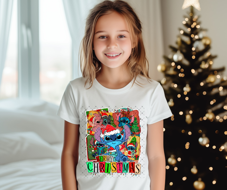 Blue Alien Merry Christmas DTF Print