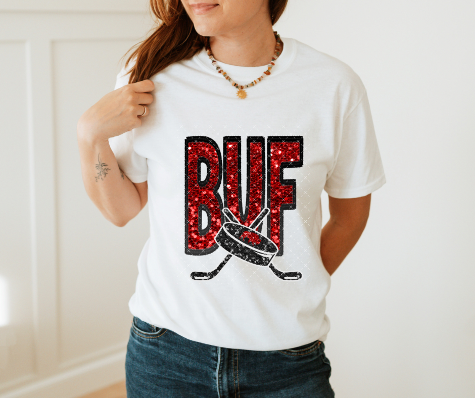 BUF Black and Red Hockey Exclusive Sequin DTF Print (Copy)