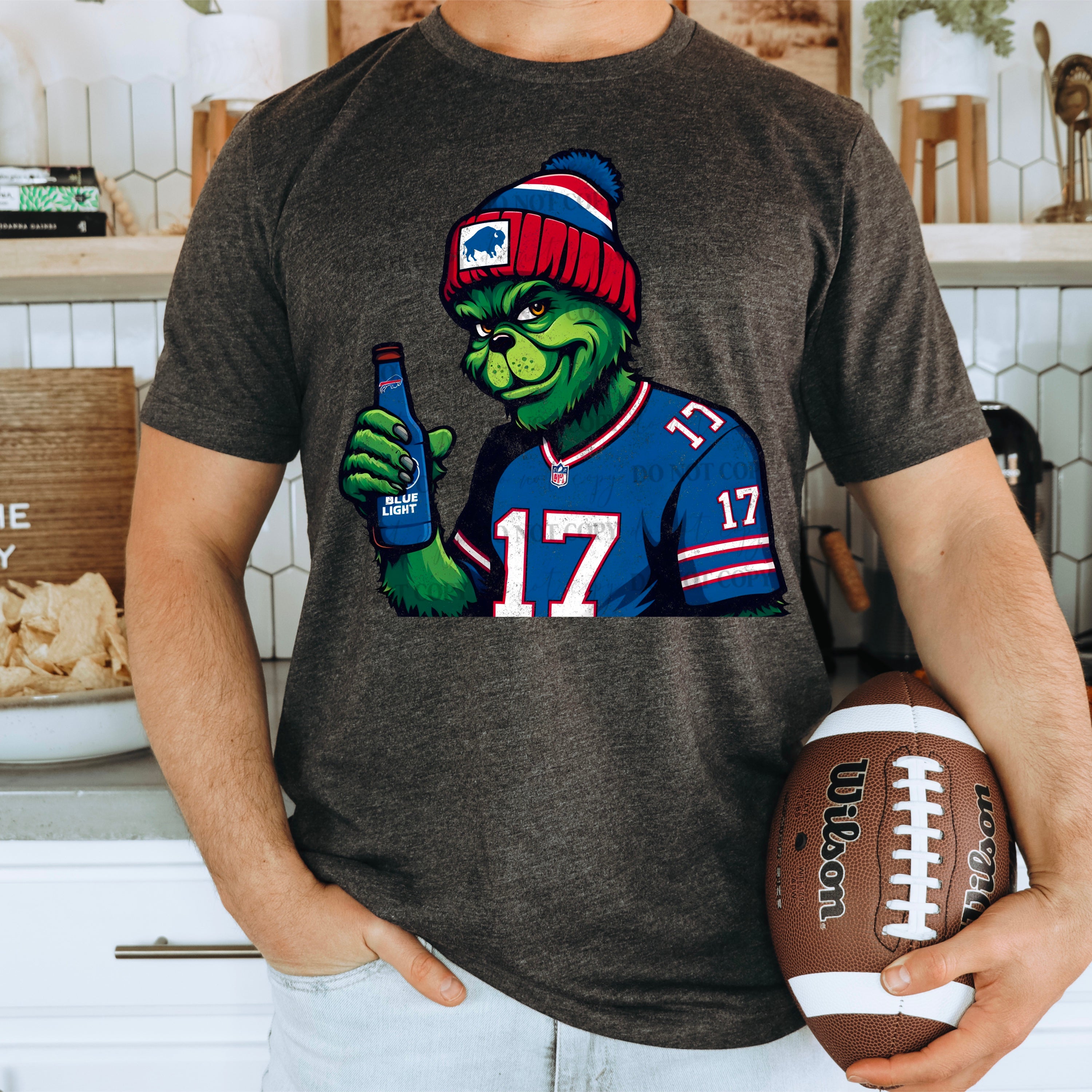 Green Guy Blue Light Christmas Buffalo DTF Print